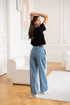 T-shirt Crop-Voilà Czarny Białe Stokrotki