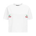 T-shirt Crop-Voilà Biały Wiśnie