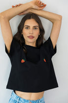 T-shirt Crop-Voilà Czarny Truskawki